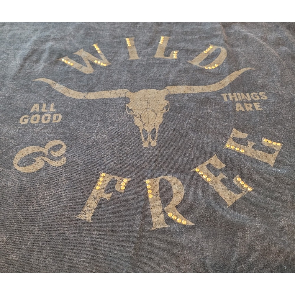 Maurices Wild & Free Longhorn Graphic Tee Womens 2XL Charcoal Studded Cotton